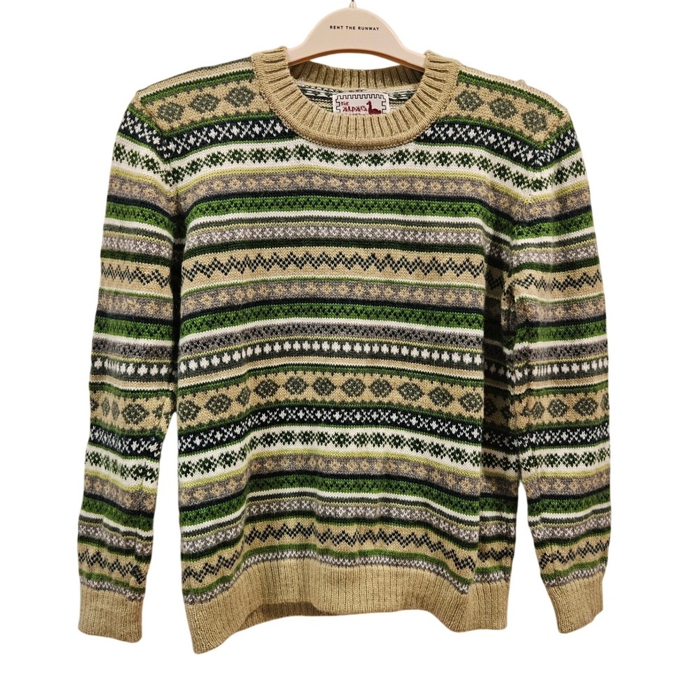 The Alpaca Connection Fair Isle Sweater Green Tan Alpaca Blend Peru Womens M